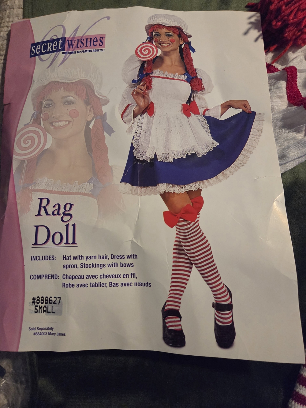 Cute Sexy Raggedy Ann Rag Doll  Halloween Costume in White & Blue Womens Size M